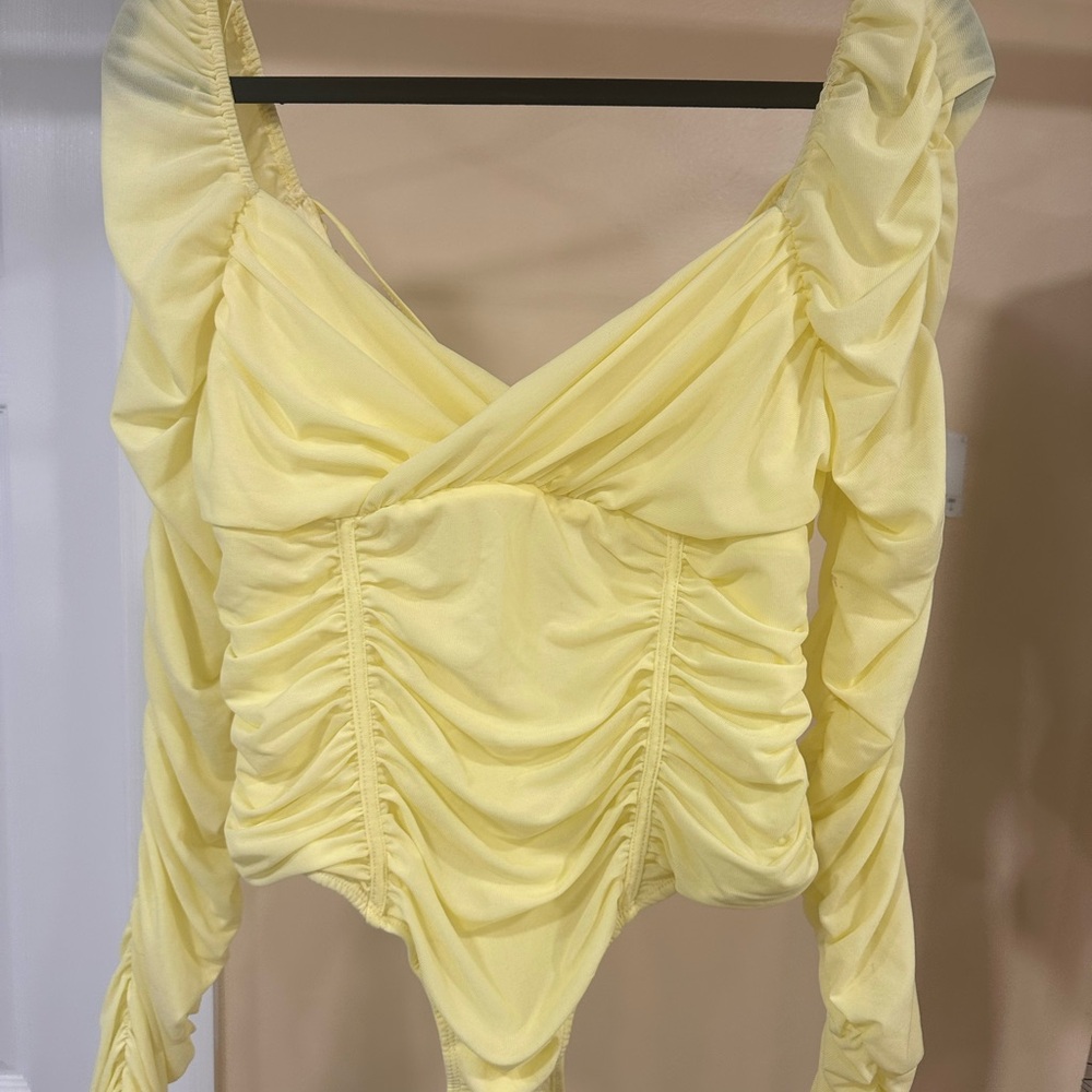 Yellow Ruched Long Sleeve Bodysuit - NWT